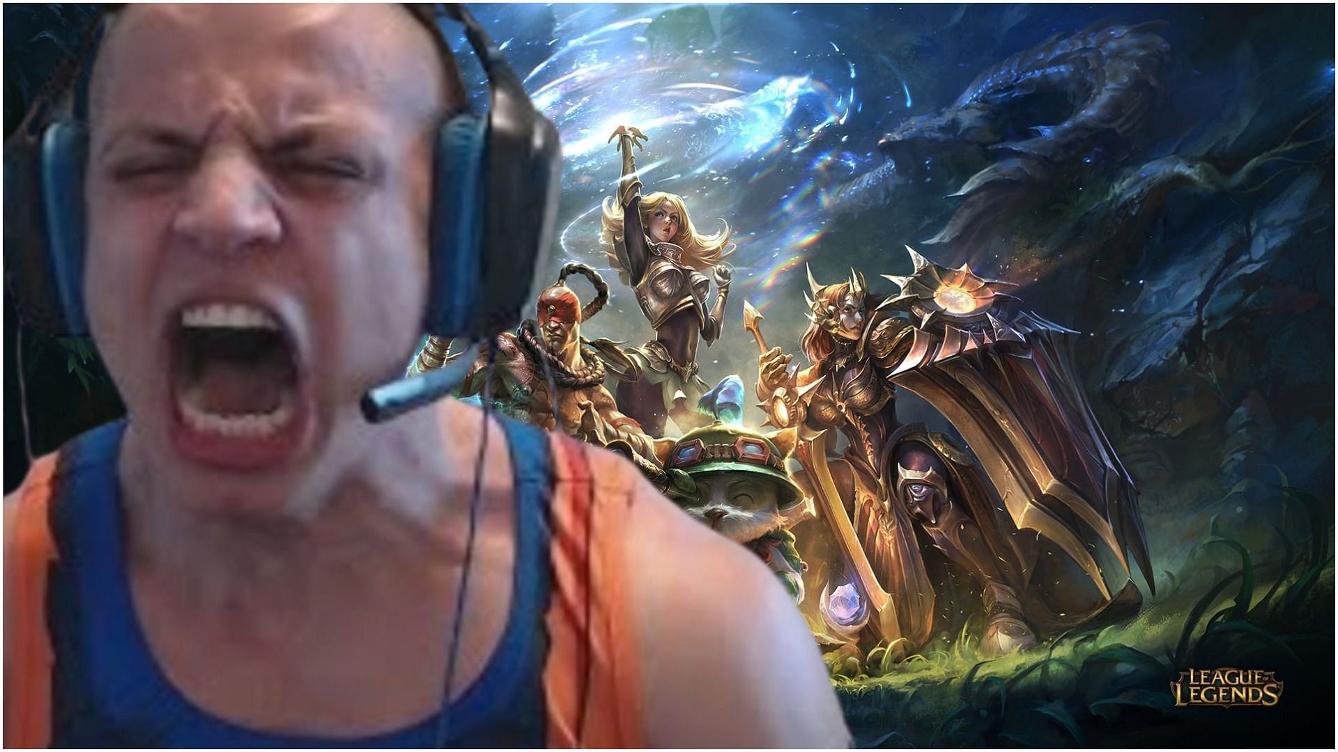Tyler1 &ldquo;breaks in&rdquo; his new microphone in an unusual manner (Image via YouTube and WallpaperAcces)