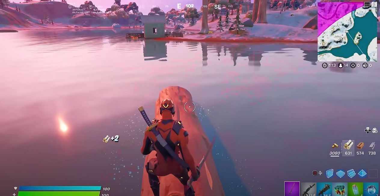 A crafty Fortnite player created their own raft and managed to steer it with his harvesting tool (Image via Imgur)
