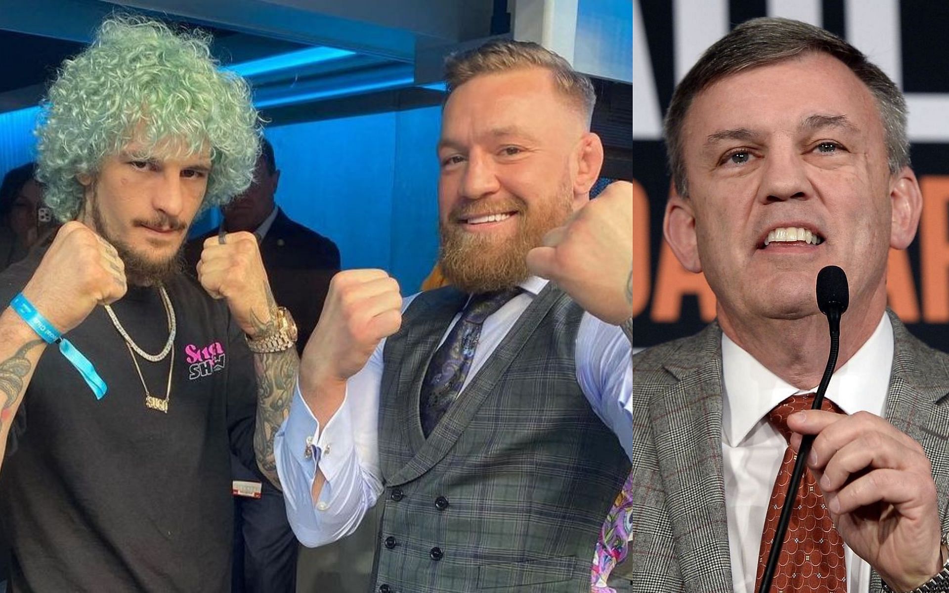 Sean O&#039;Malley (left), Conor McGregor (center) and Teddy Atlas (right) [Image Credits- @sugaseanmma on Instagram]