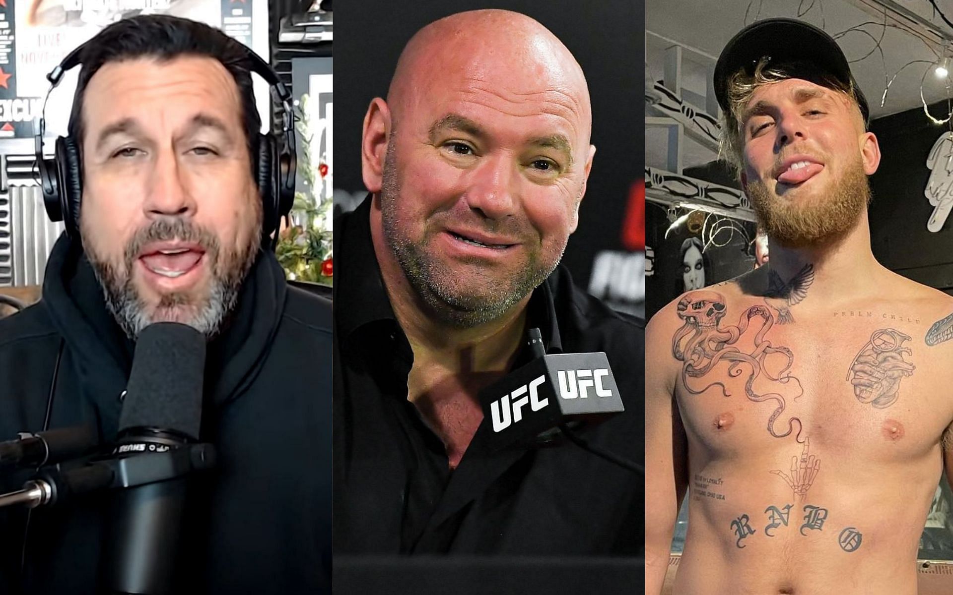 John McCarthy via Youtube/WeighingIn (left), Dana White (middle), Jake Paul via @jakepaul on Instagram (right)