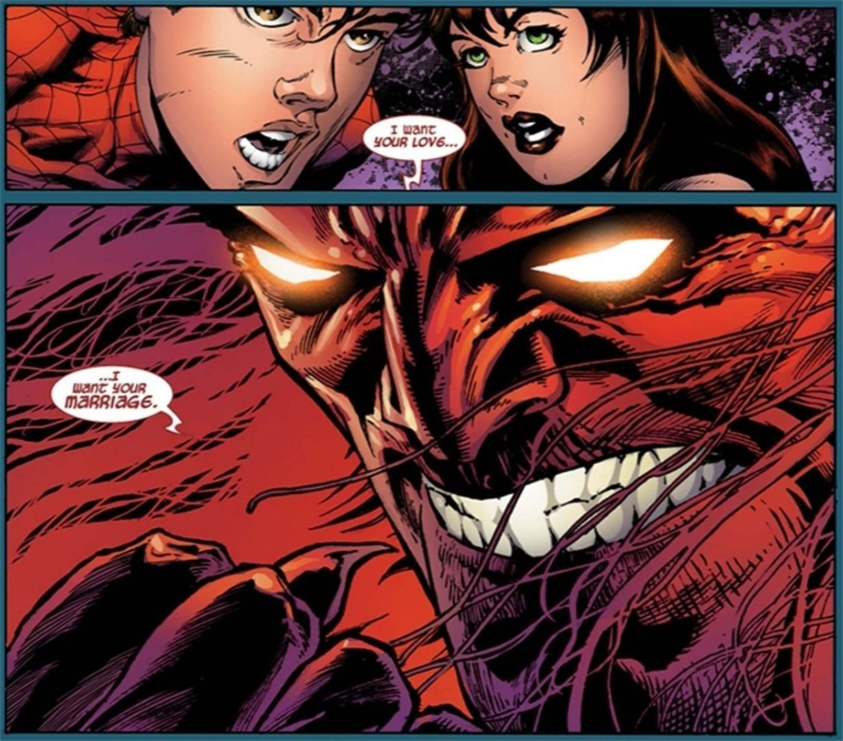 Peter with Mephisto in &#039;One More Day&#039; comic series (Image via Marvel Comics)