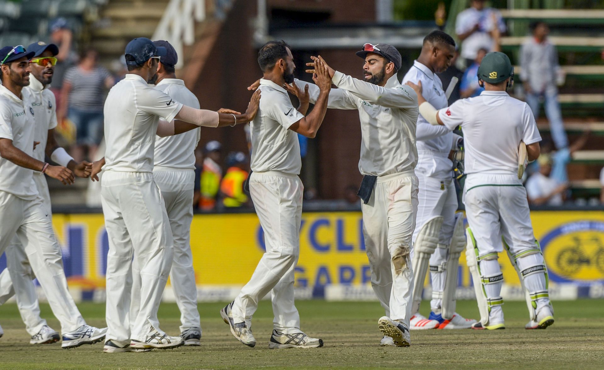 Virat Kohli and co celebrate the win over South Africa in the 2018 Johannesburg Test. Pic: Getty Images