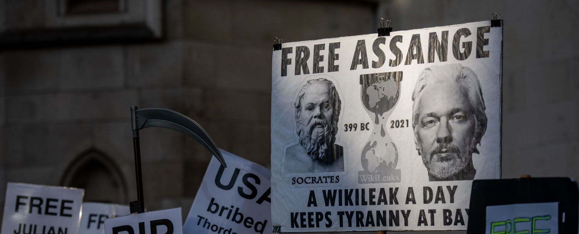 Julian Assange has been detained in London&#039;s high-security Belmarsh Prison ever since 2019 (Image via Chris J Radcliffe/Getty Images)