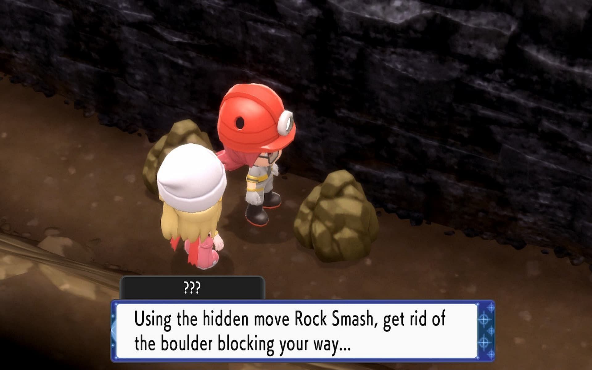 A trainer being shown how Rock Smash works in Pokemon Brilliant Diamond and Shining Pearl (Image via ILCA)