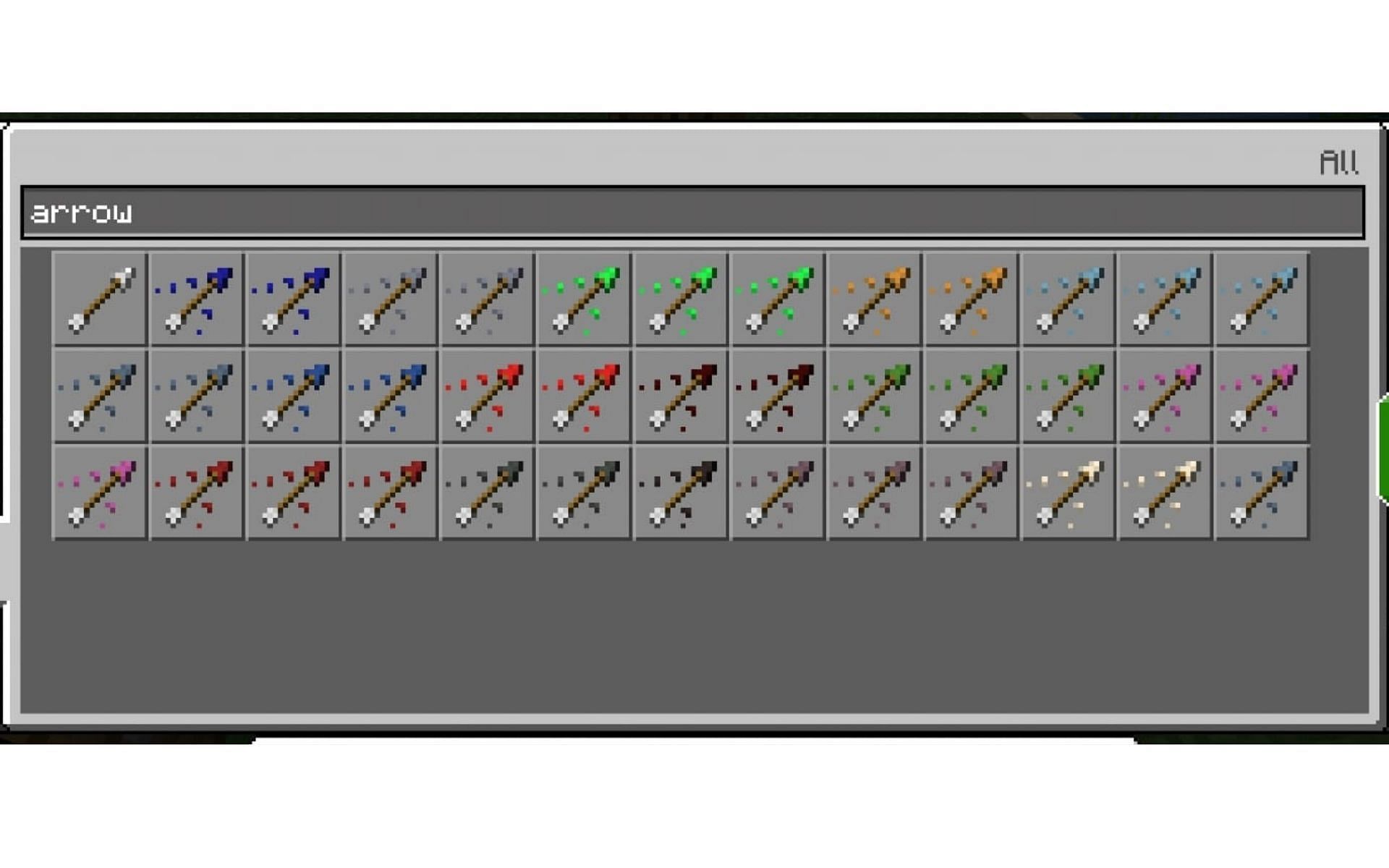 All the types of tipped arrow present in Minecraft Pocket Edition (Image via Minecraft)