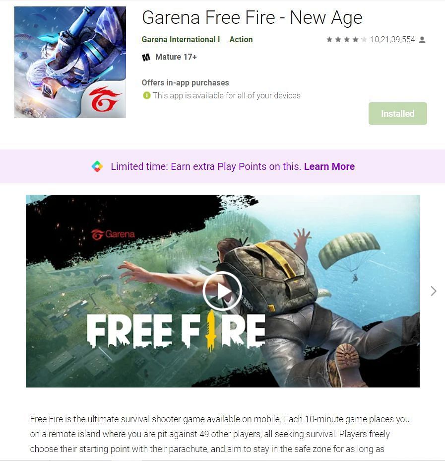 Free Fire is available on the Android and iOS gaming platforms (Image via Google Play Store)
