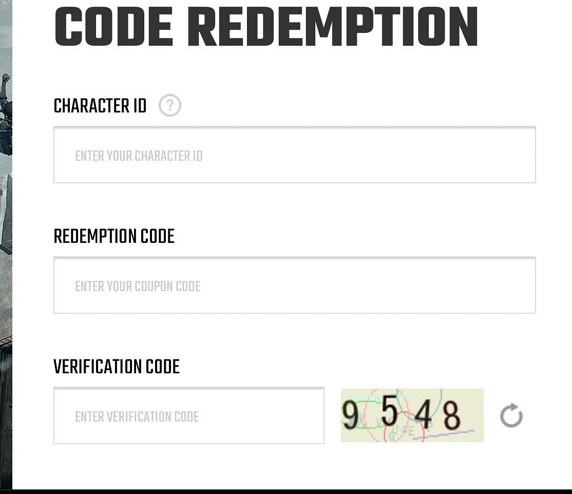 Code redemption tab (Image via Krafton)