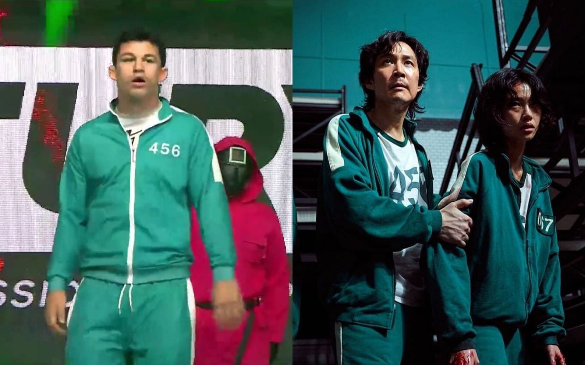 Billy Quarantillo dresses up as Seong Gi-Hun from Squid Game [Right photo via @netflix on IG]