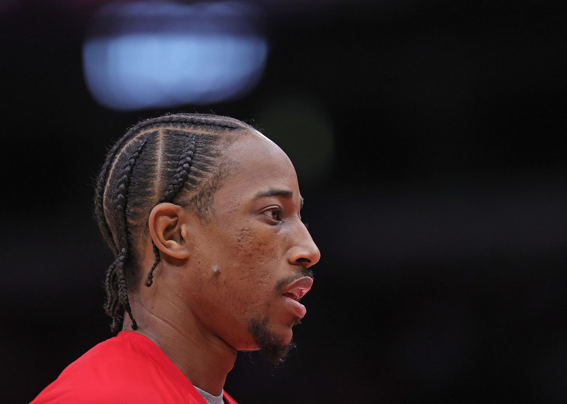 DeMar DeRozan of the Chicago Bulls is seen during warmups before a game against the New Orleans Pelicans at the United Center on Oct. 22, 2021, in Chicago, Illinois.