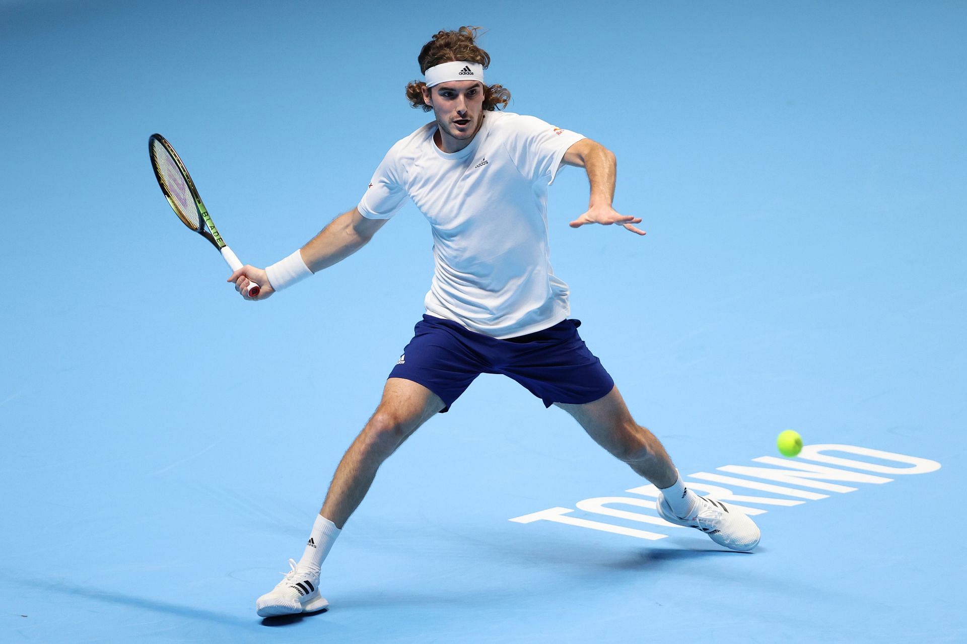 Stefanos Tsitsipas in action at the ATP Finals 2021
