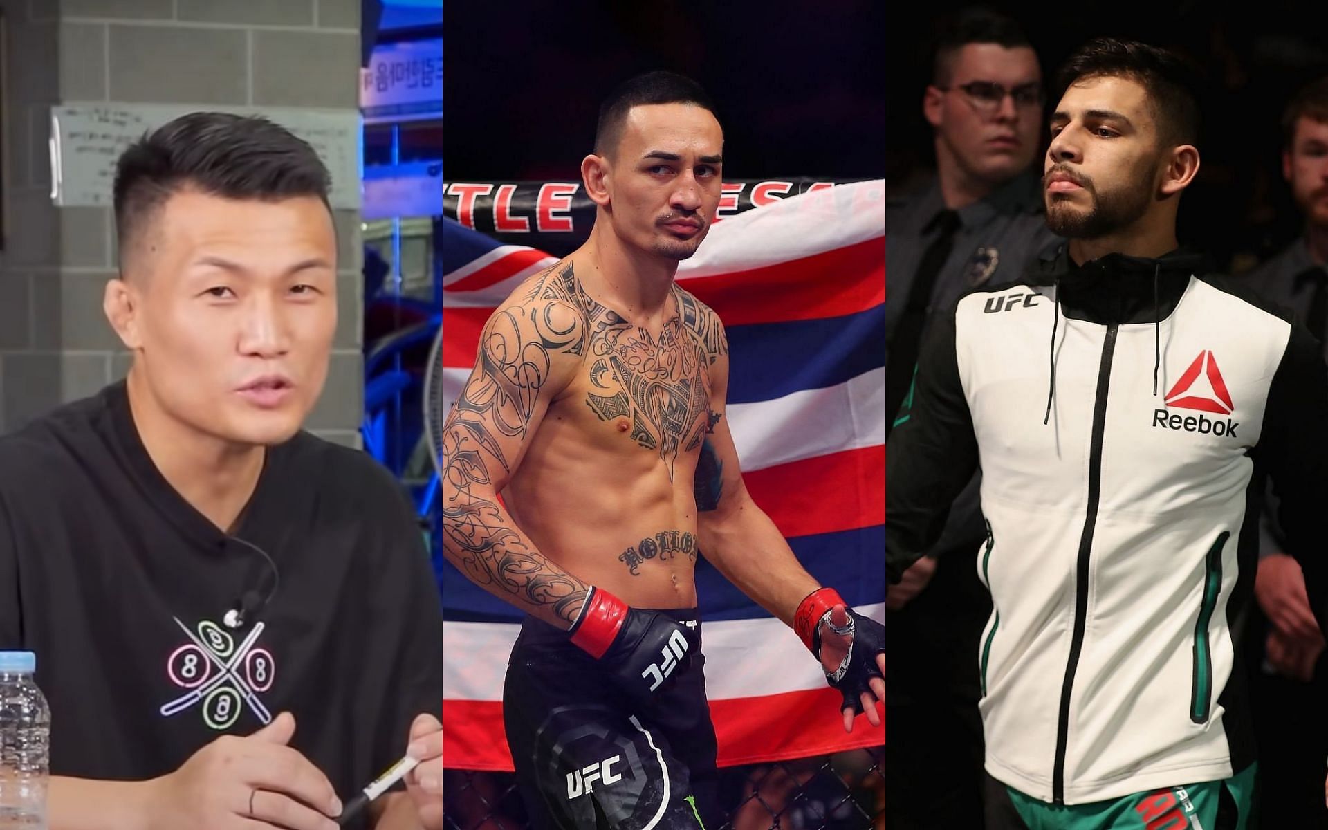 Chan Sung Jung (left) via. YouTube/KoreanZombie; Max Holloway (center); Yair Rodriguez (right)