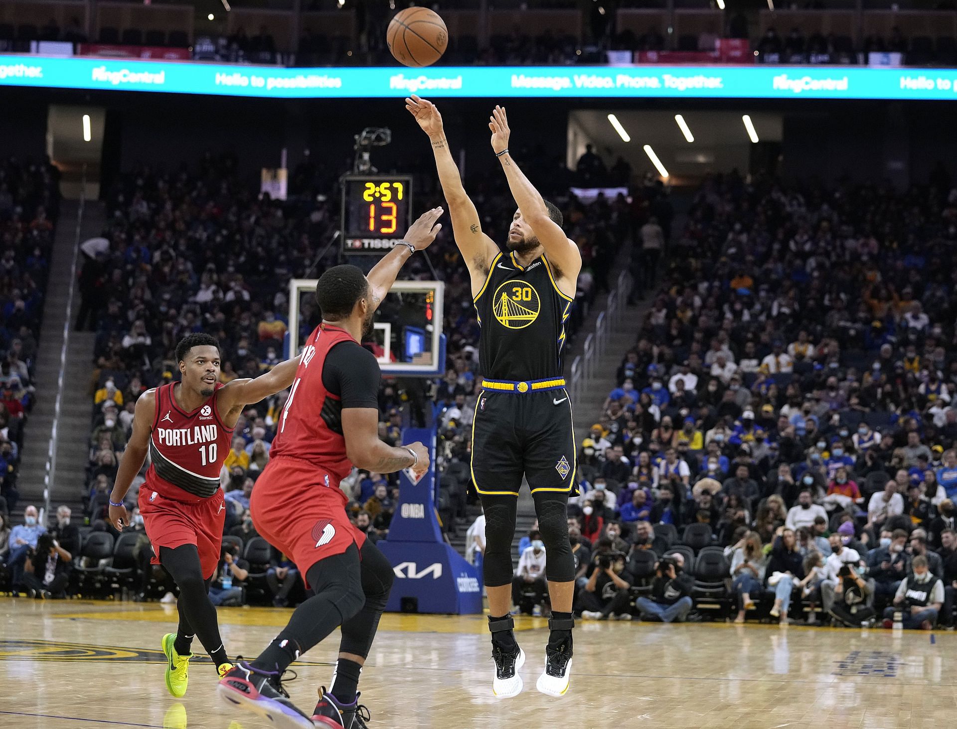 Golden State Warriors All-Star Stephen Curry taking a three pointer