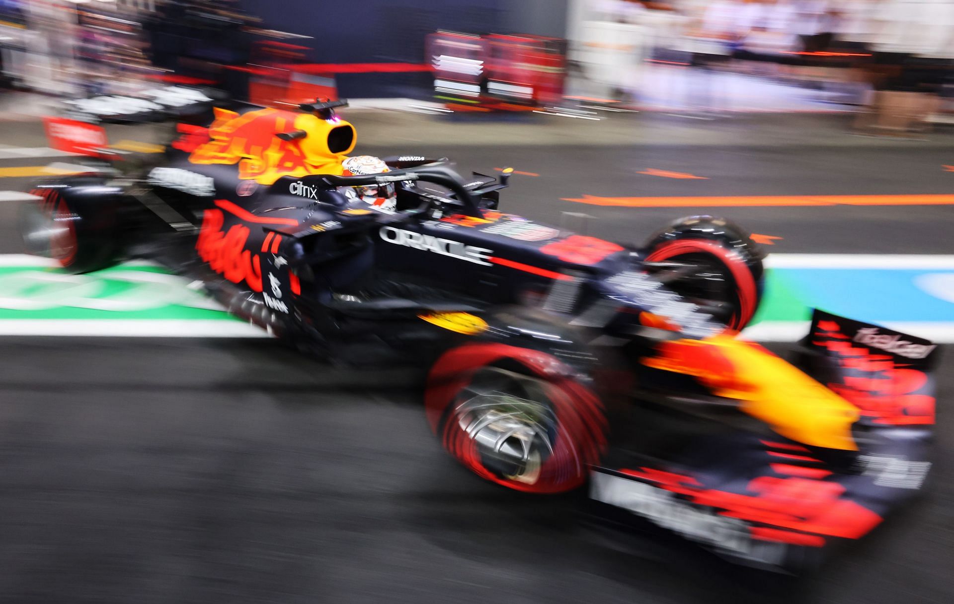 Max Verstappen of Red Bull Racing leaves his garage ahead of the qualifying for the Saudi Arabian Grand Prix
