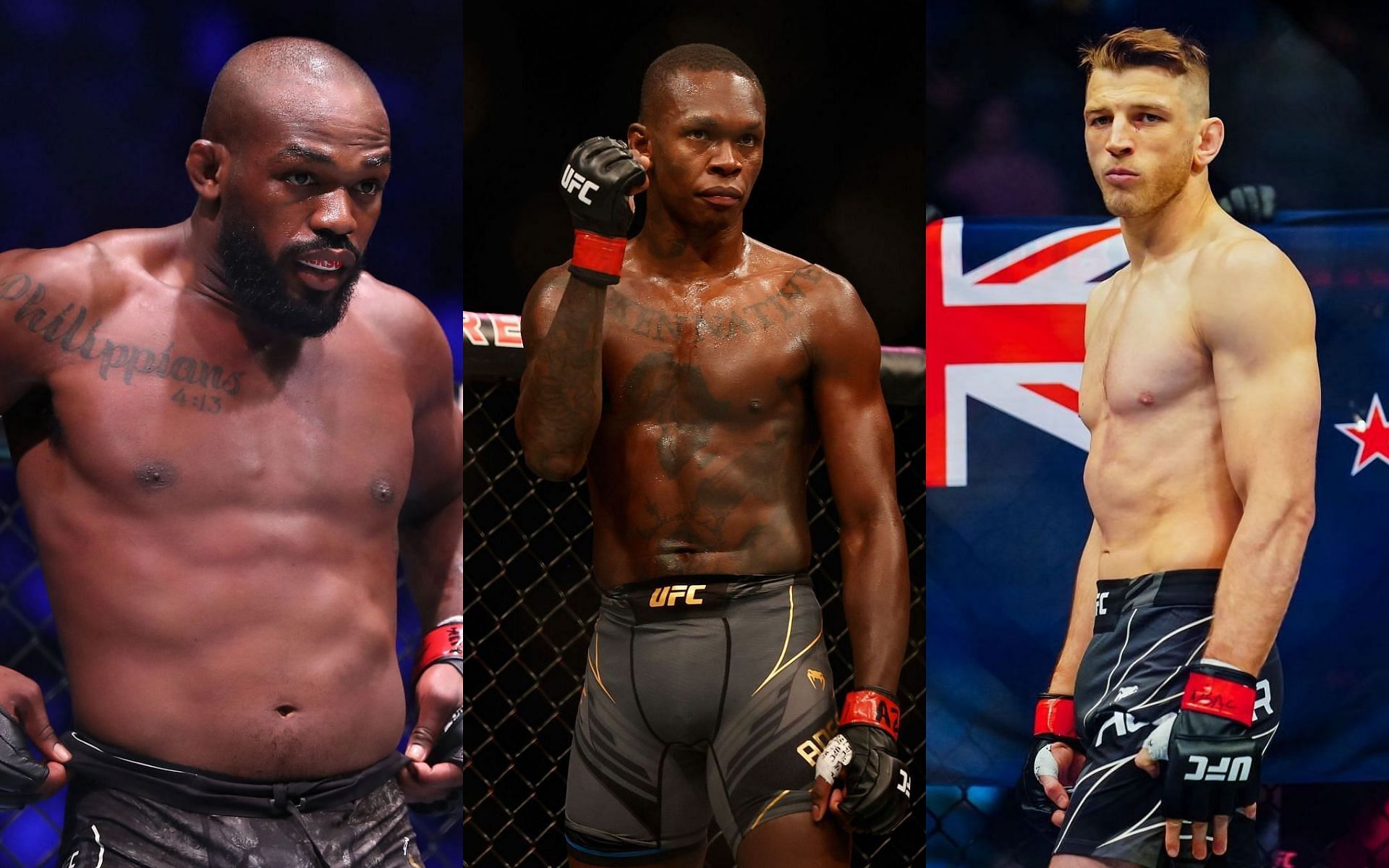 Jon Jones (left), Israel Adesanya (center) and Dan Hooker (right)