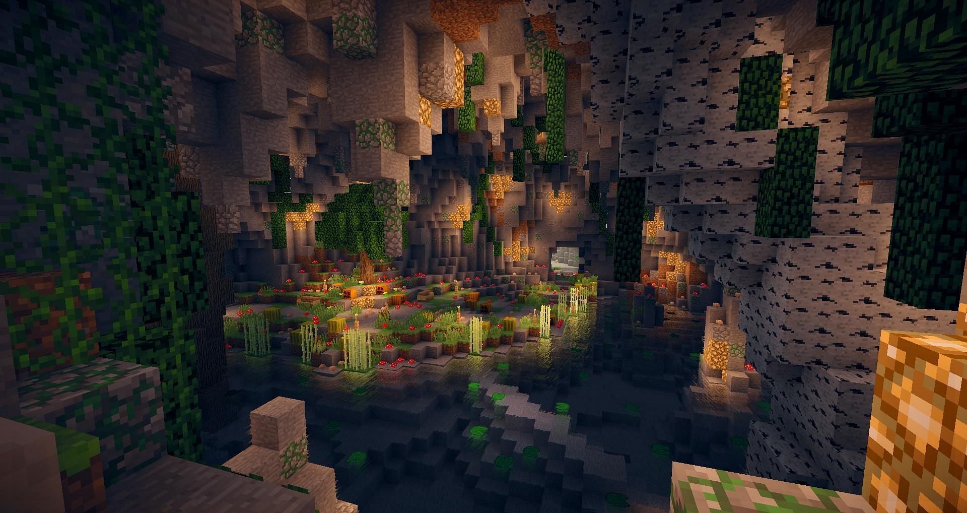 An underground exposed amethyst geode (Image via Minecraft)