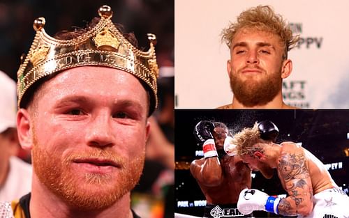 Canelo Alvarez (left); Jake Paul (top right); Woodley vs. Paul II (bottom right)