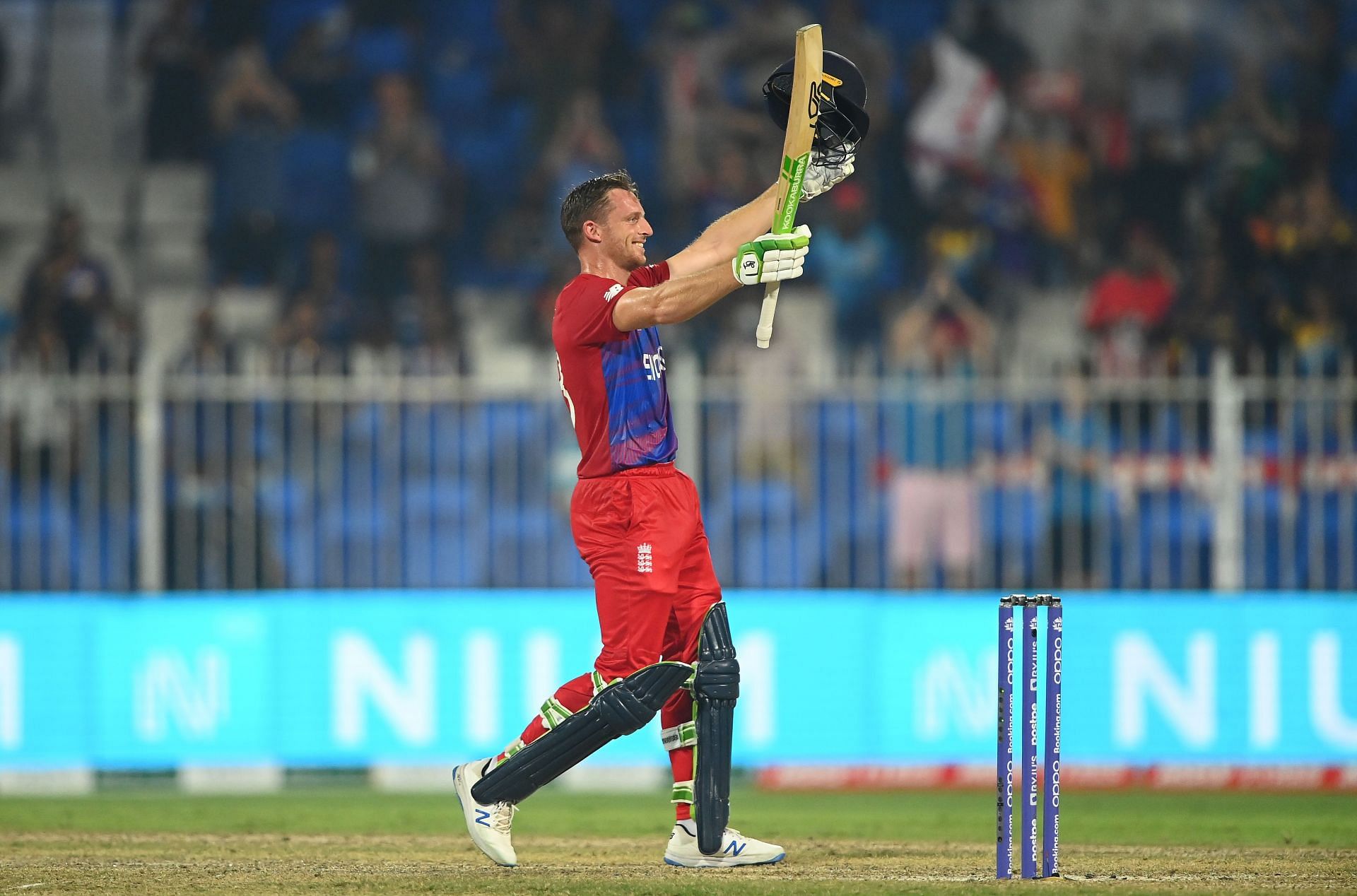 Jos Buttler celebrates his century against Sri Lanka. Pic: Getty Images