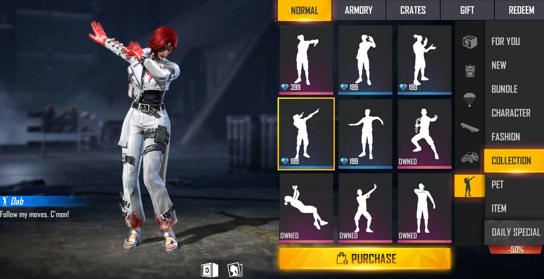 Dab emote takes the top spot on this list (Image via Free Fire)