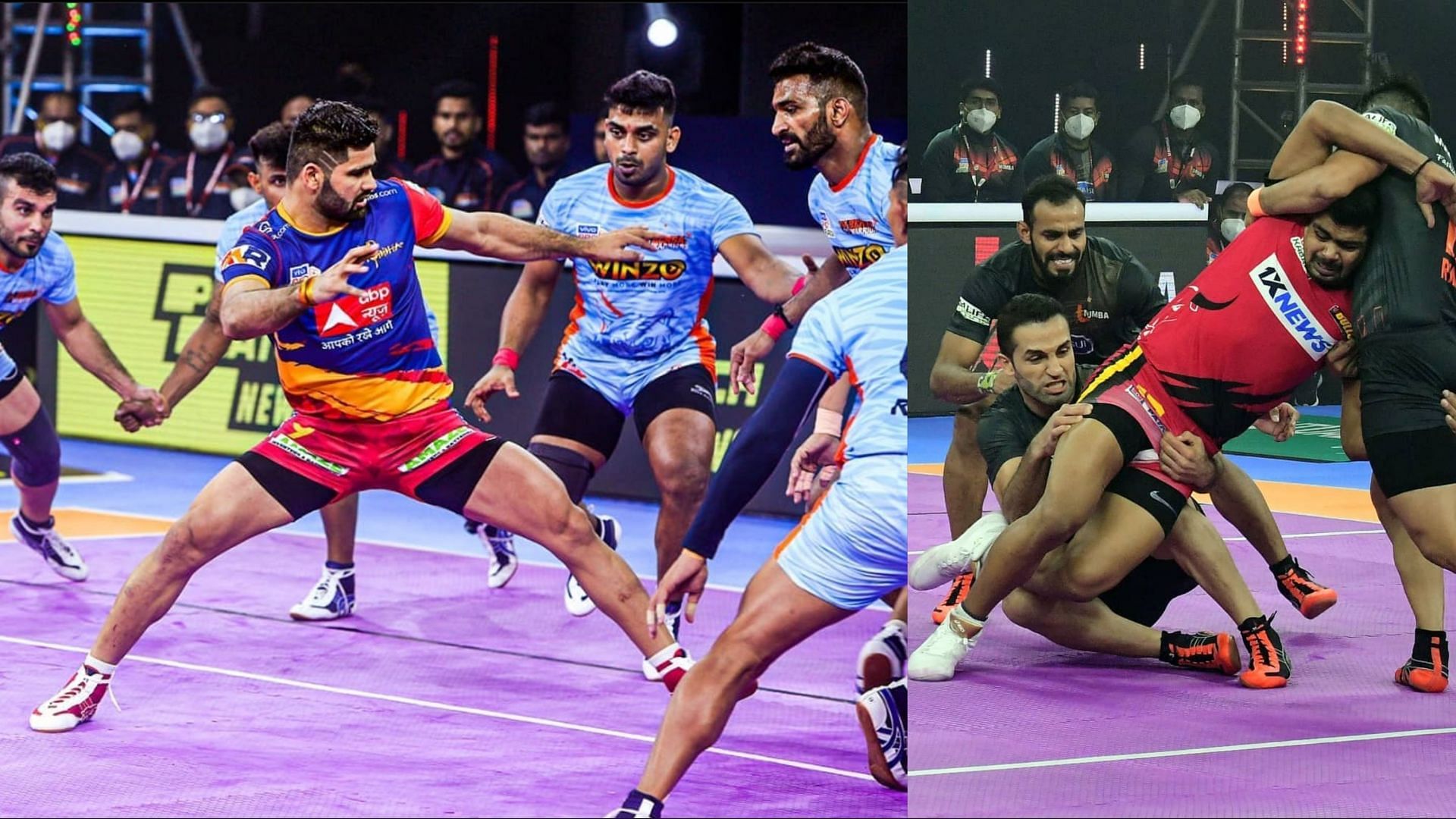 Pardeep Narwal (L) and Pawan Kumar Sehrawat failed to get going on the opening night of Pro Kabaddi 2021 (Image: Instagram/Pro Kabaddi)