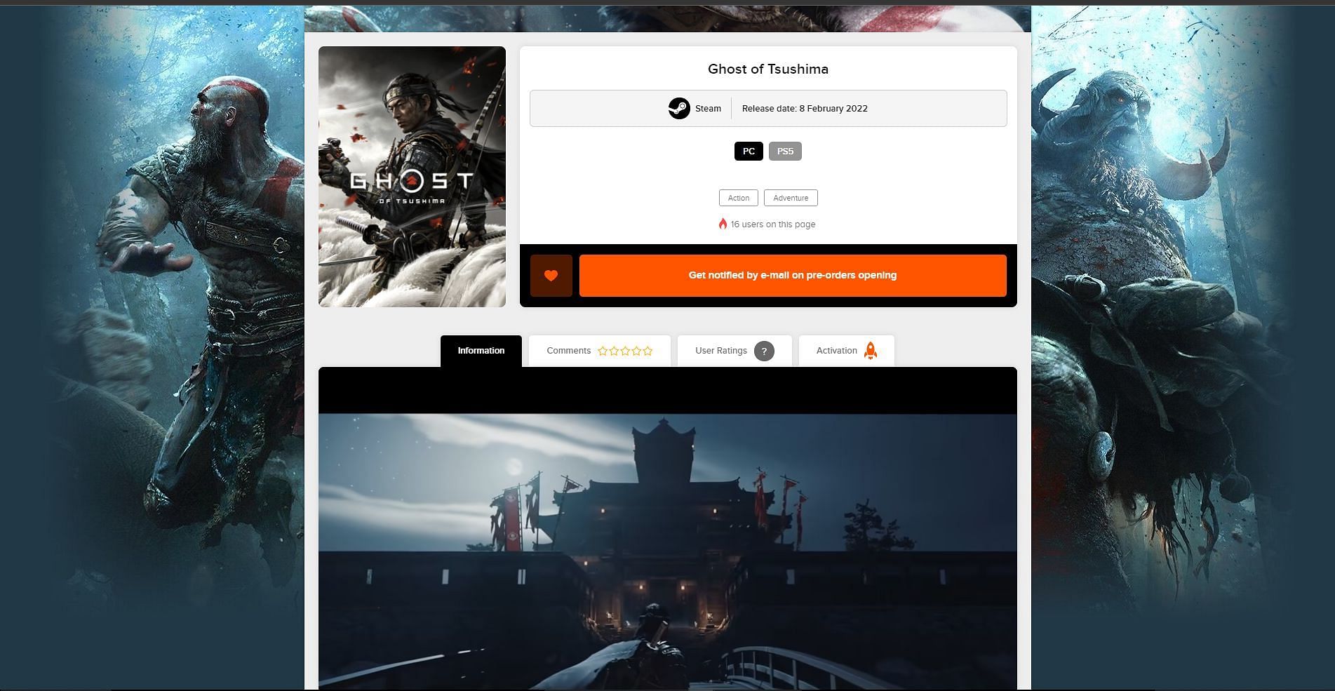 Ghost of Tsushima Steam Port listing (Image screen captured from instant-gaming.com)