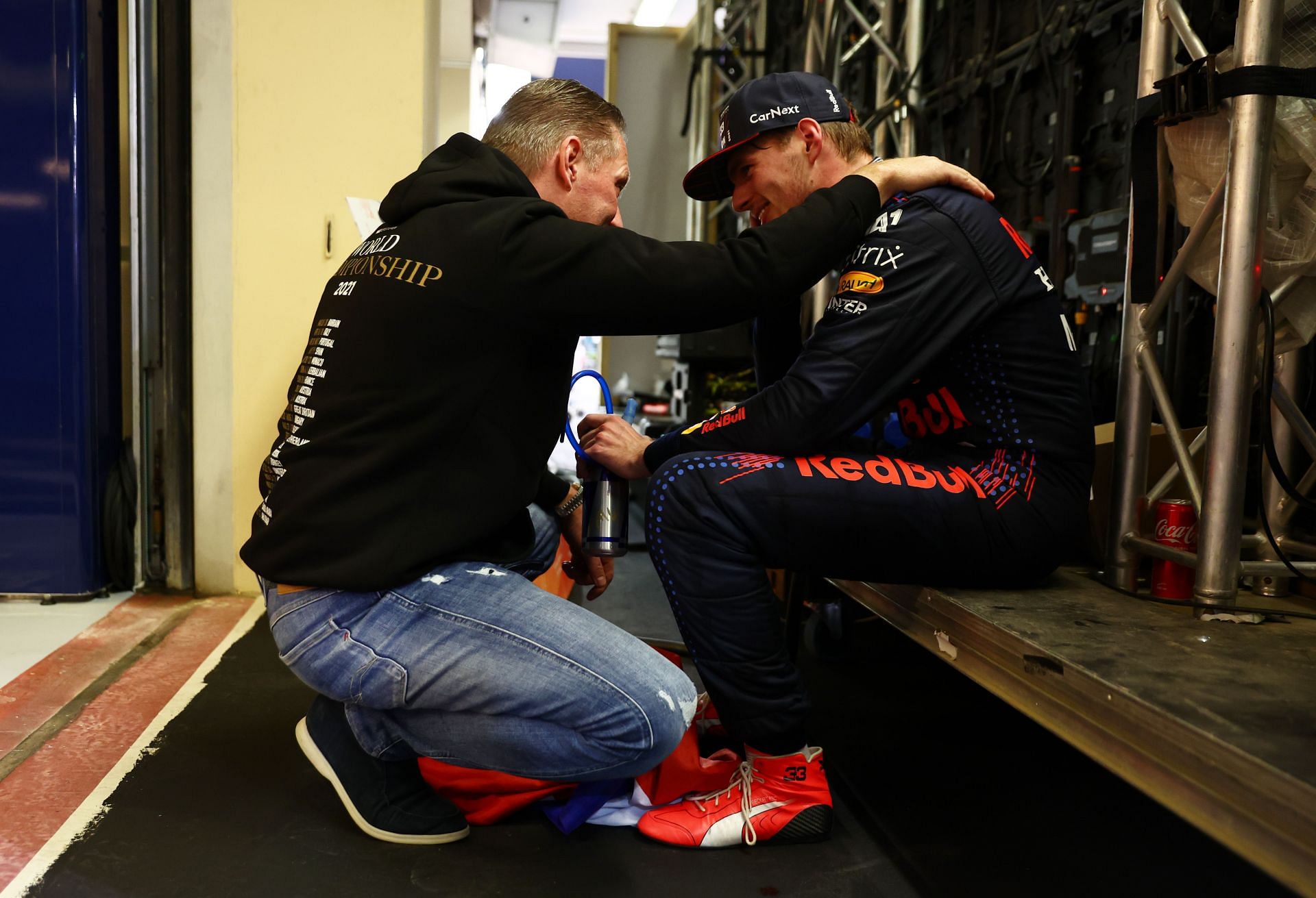 F1 Grand Prix of Abu Dhabi - Jos Verstappen congratulates his son Max Verstappen.