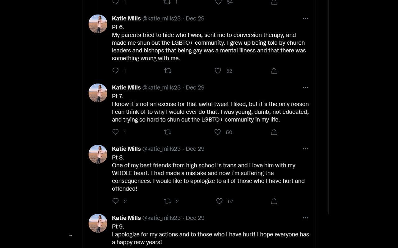 Katie Mills&#039; twitter thread addressing the allegations(Image via @katie_mill23/Twitter)