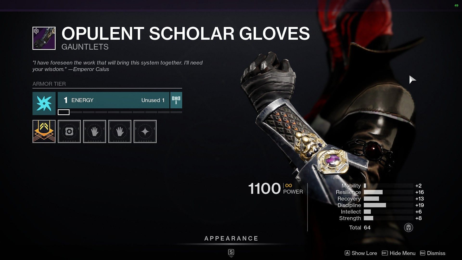 Opulent Scholar Gloves (Image via Destiny 2)