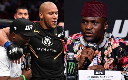 Fernand Lopez and Ciryl Gane (left); Francis Ngannou (right)