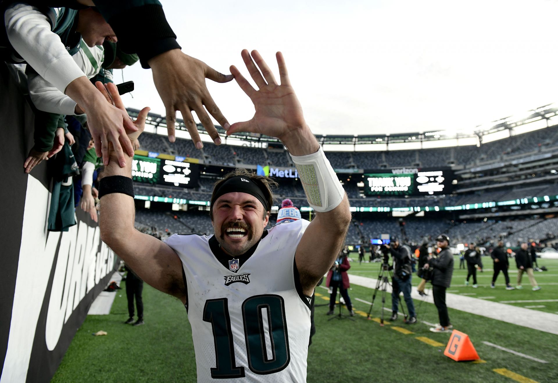Gardner Minshew greets his adoring public after the Eagles topped the Jets on Sunday (Photo: Getty)