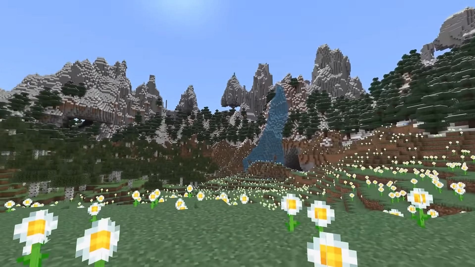 Tall mountains and plains biome (Image via Minecraft &amp; Chill/Youtube)