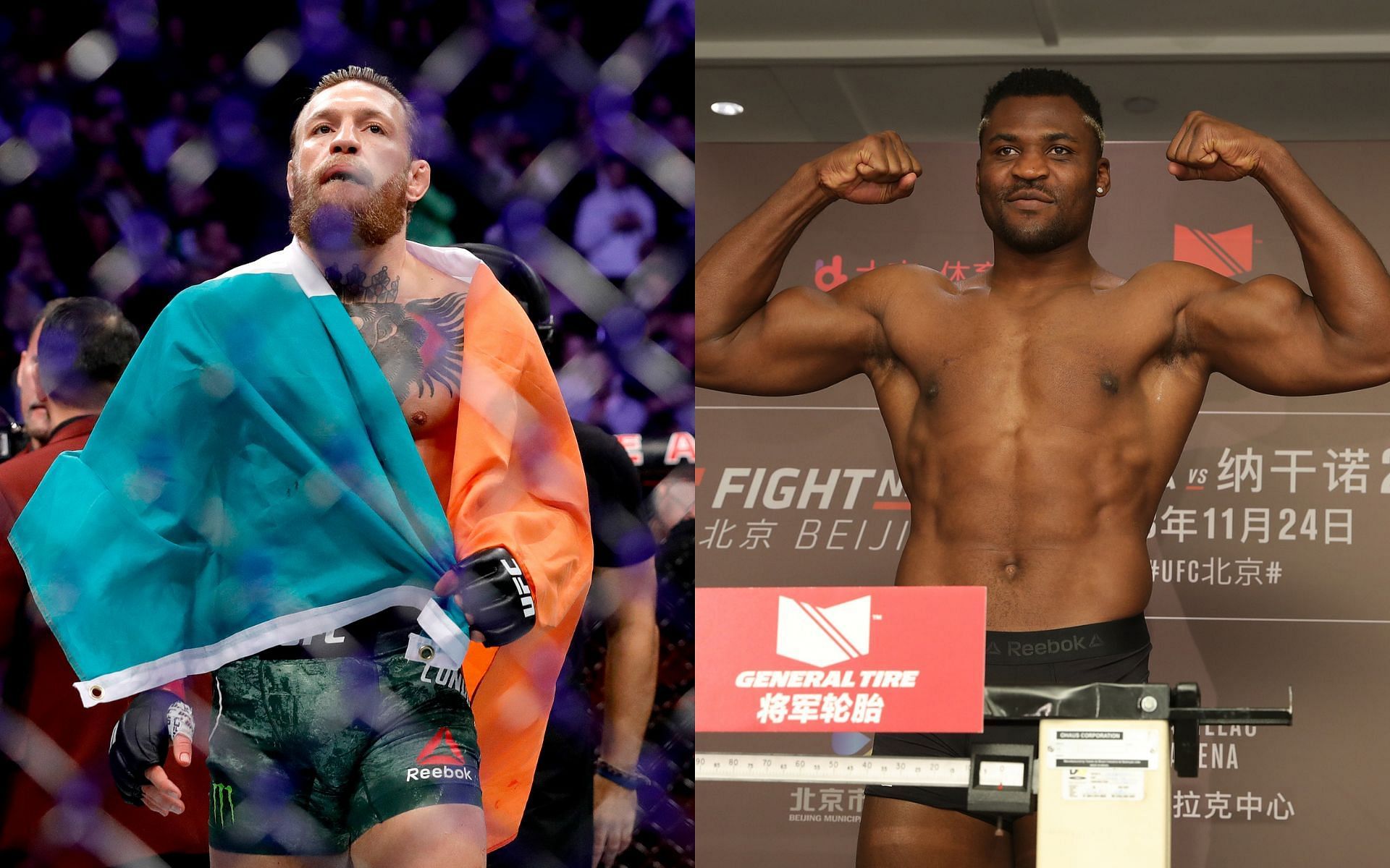 Former two-division UFC champion Conor McGregor (left) and the current heavyweight titleholder Francis Ngannou (right)