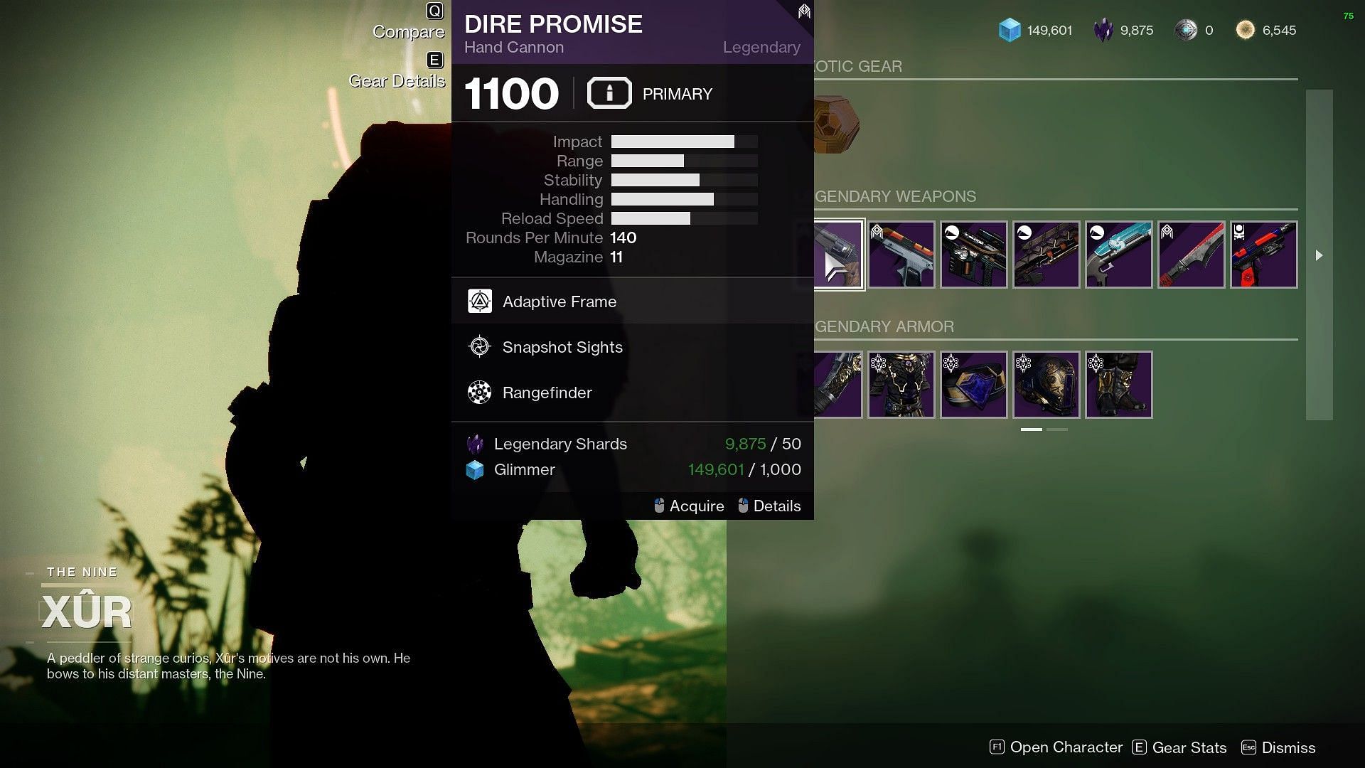 Xur inventory after the reset (Image via Bungie)
