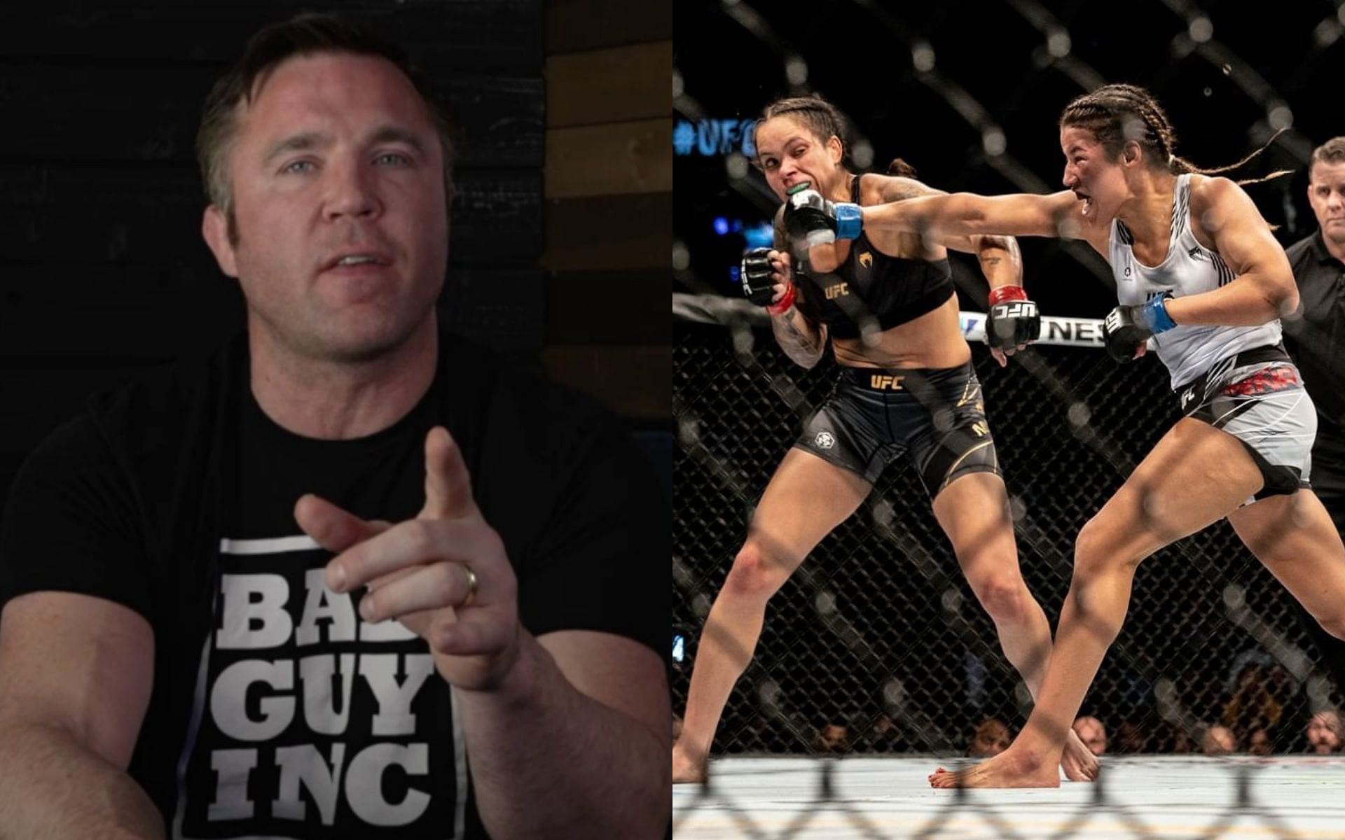 Chael Sonnen (left), Amanda Nunes and Julianna Pena (right) [Images courtesy: @sonnench and @ufc on Instagram]