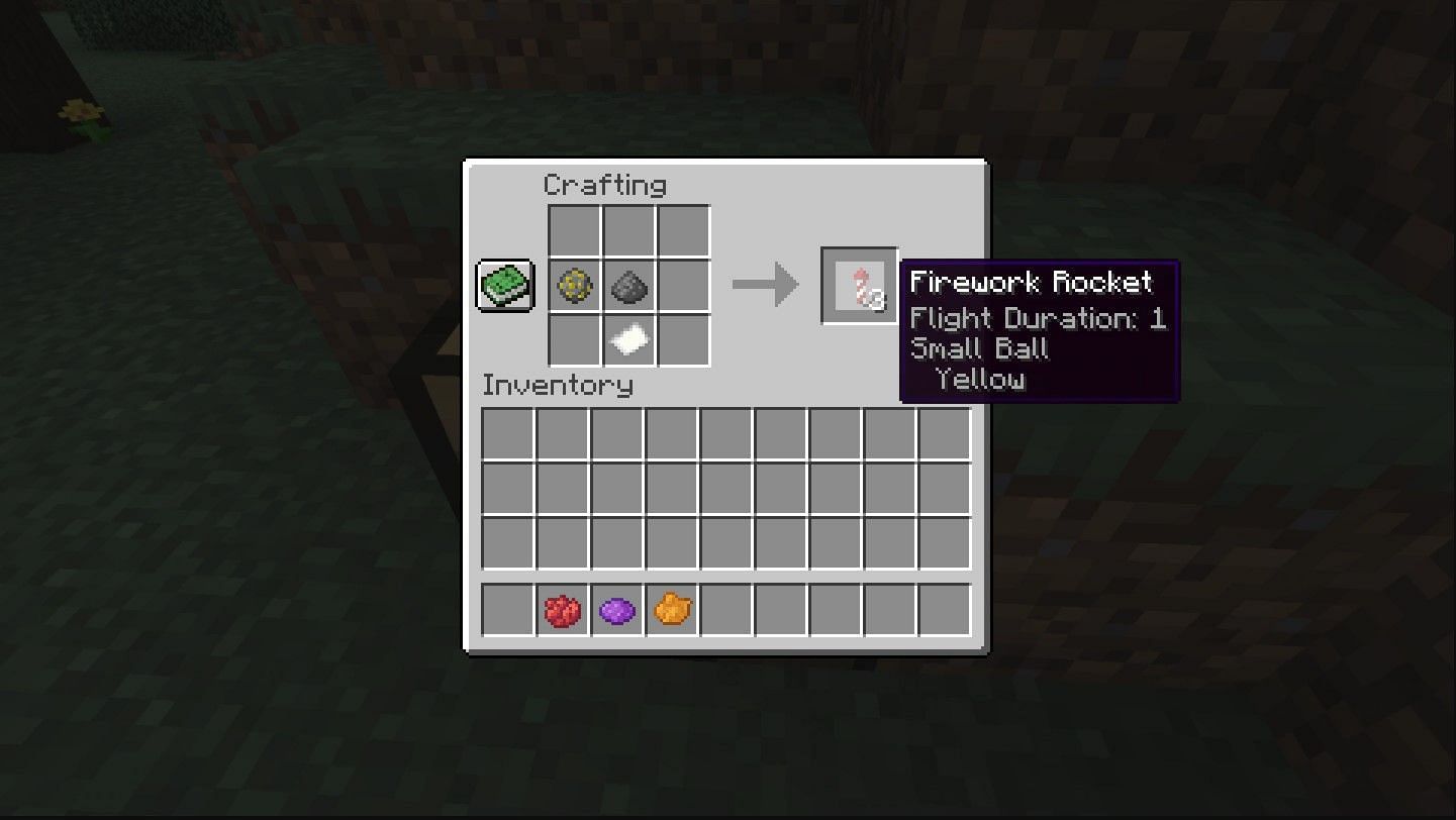 Firework rocket with a yellow firework star (Image via Minecraft)