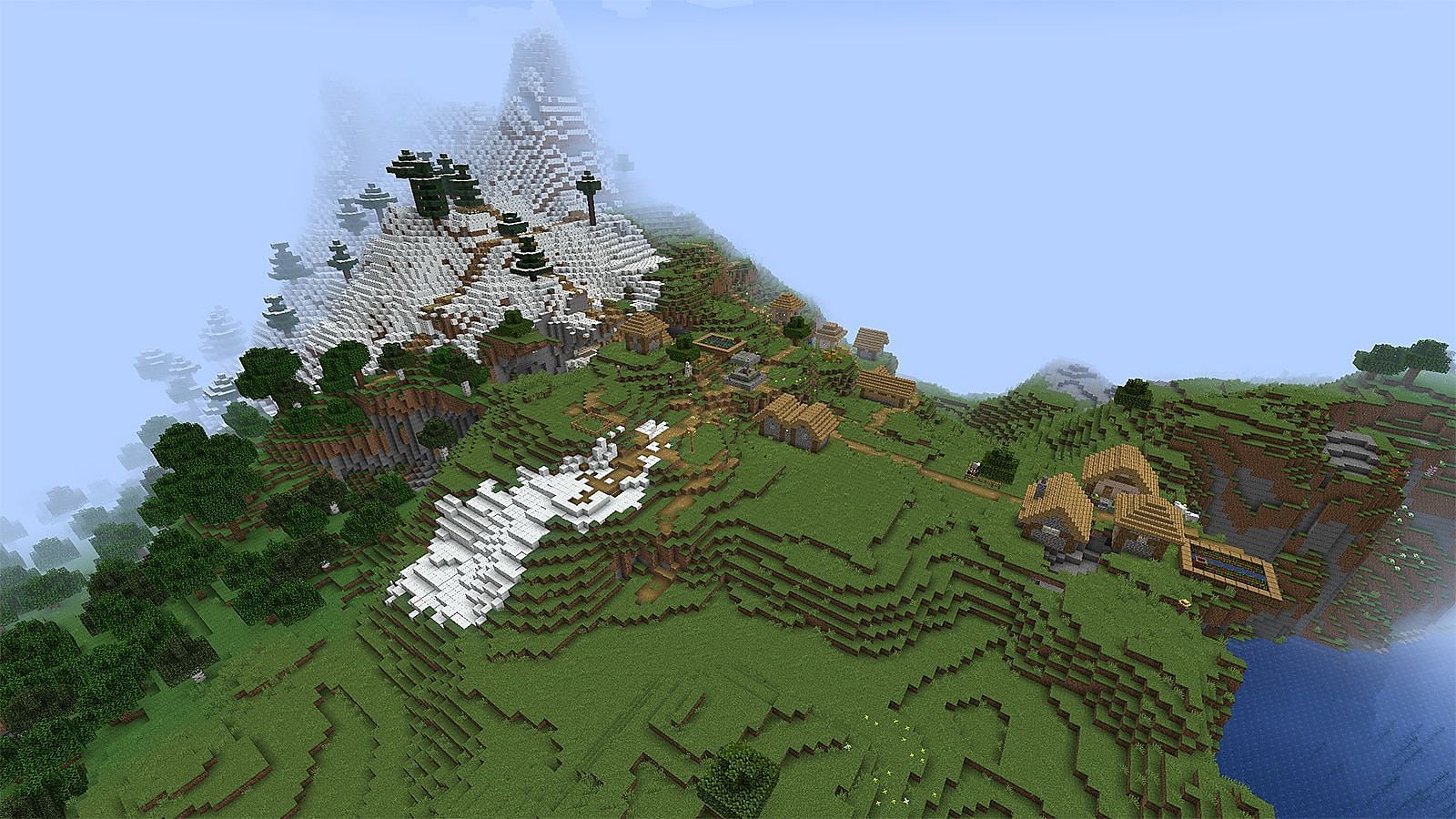 Players spawn next to 2 villages in this seed (Image via Minecraft )