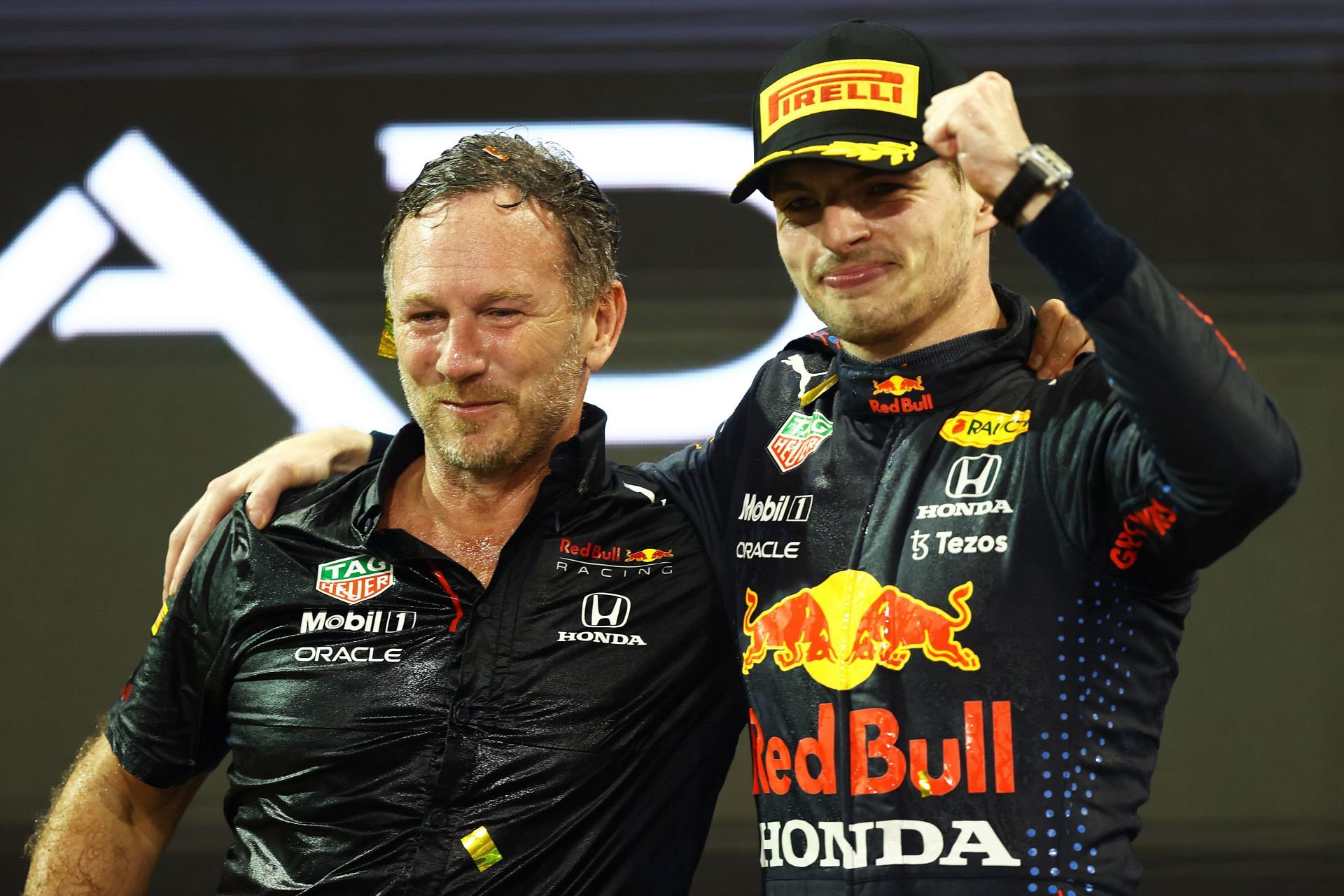 Christian Horner (left) and Max Verstappen (right) (Photo by Bryn Lennon/Getty Images)