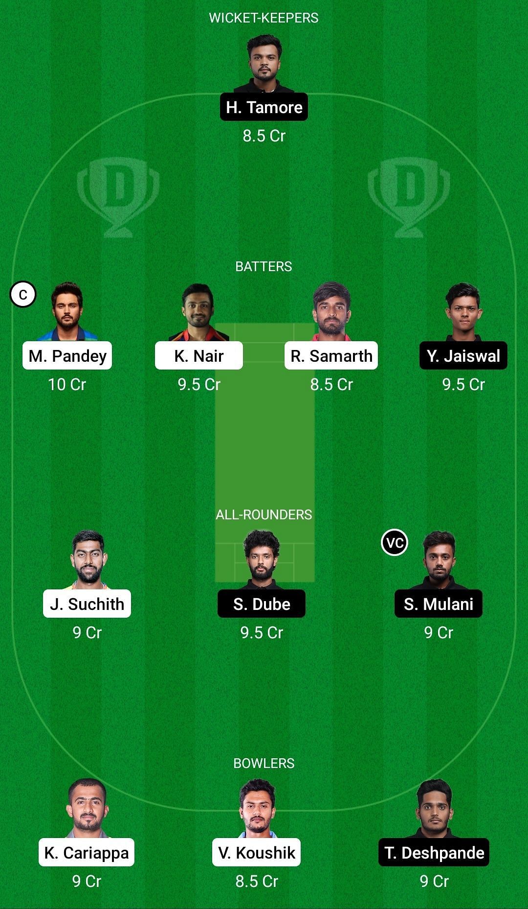 Dream11 Team for Karnataka vs Mumbai - Vijay Hazare Trophy 2021-22.