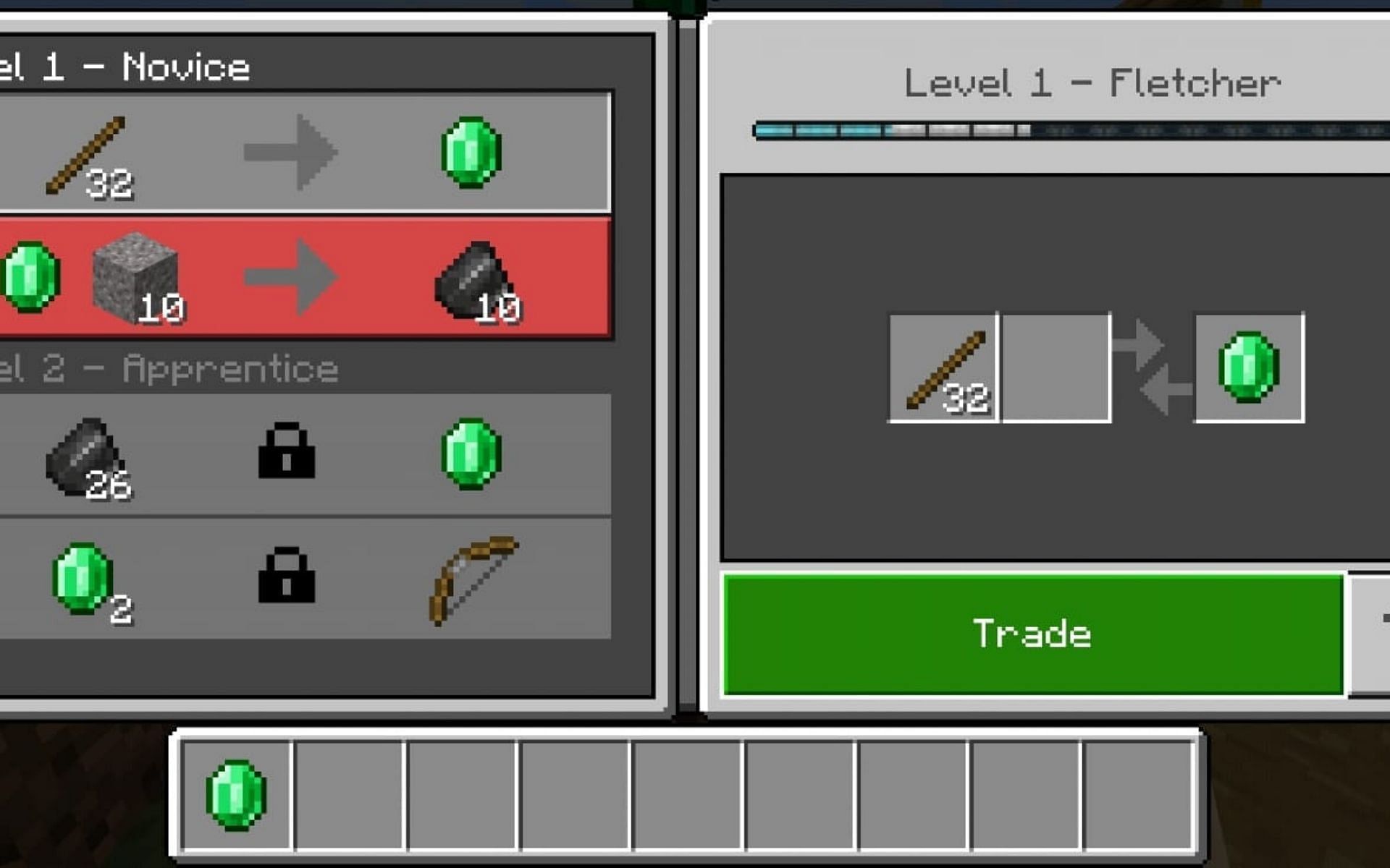 Trade offered by Fletcher (Image via Minecraft)