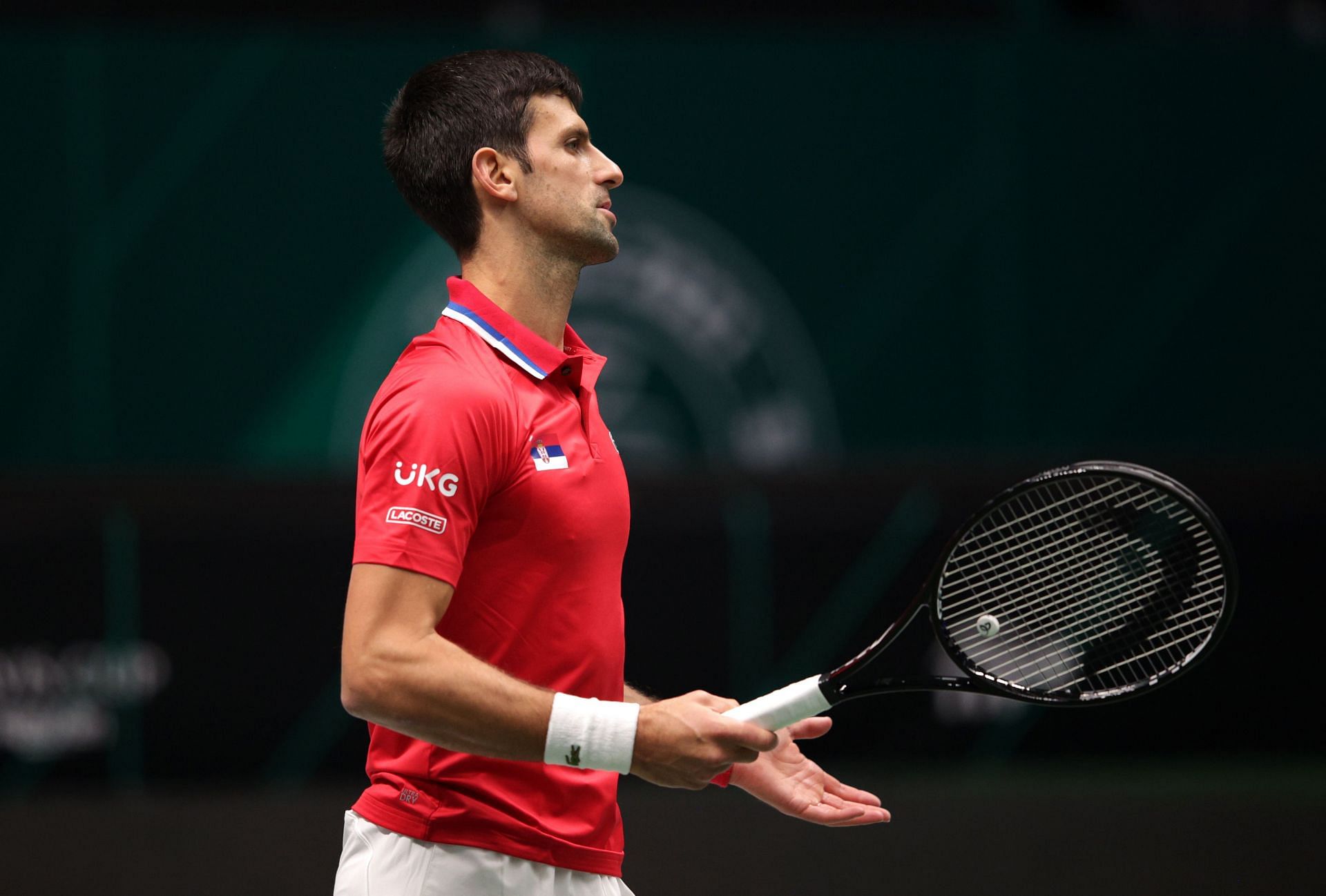Novak Djokovic during Serbia&#039;s tie against Germany at the Davis Cup Finals 2021