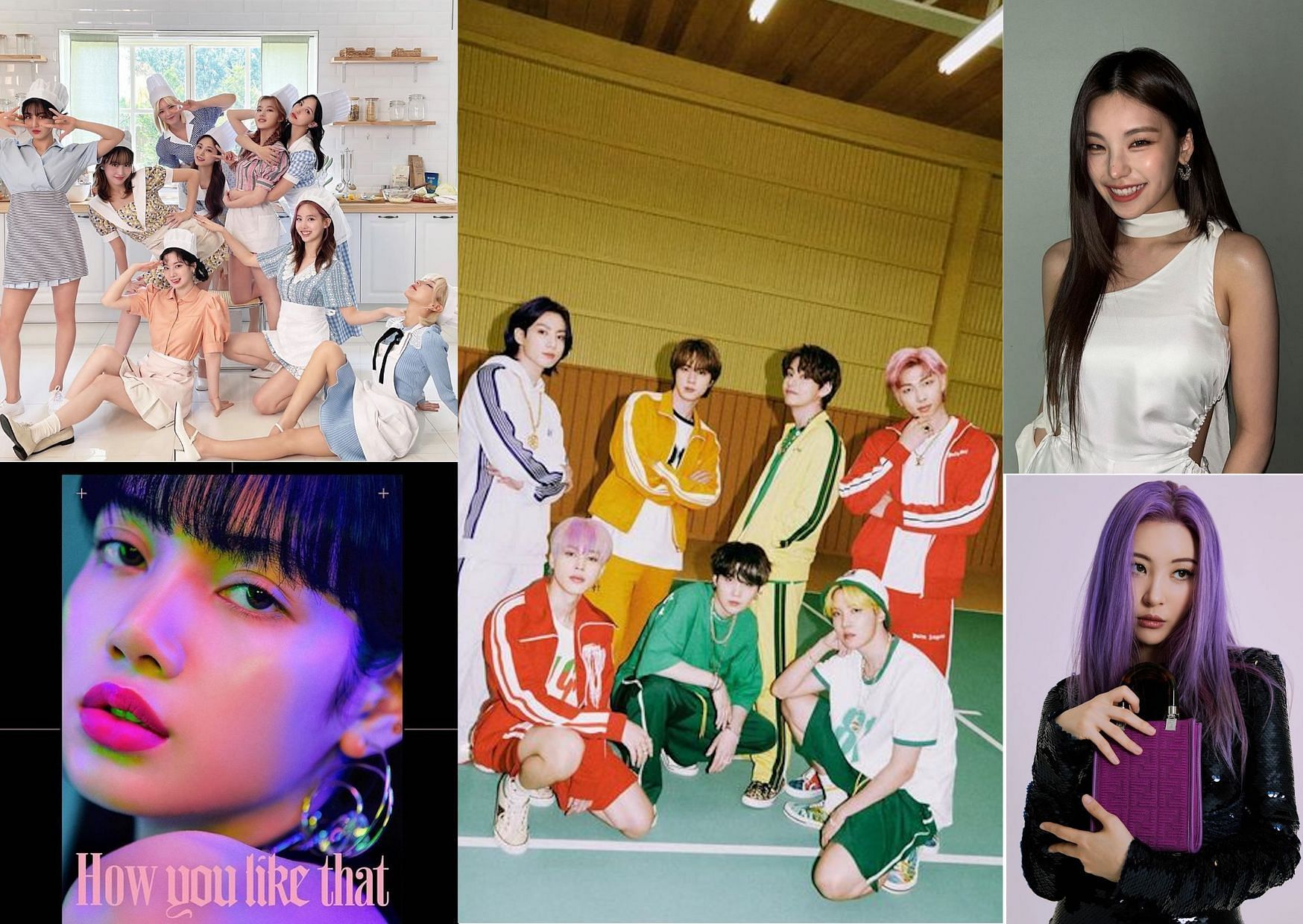 Korean pop artists (Image via Instagram/@bts.bighitofficial/@twicetagram/@blackpinkofficial/@miyayeah/@itzy.all.in.us)