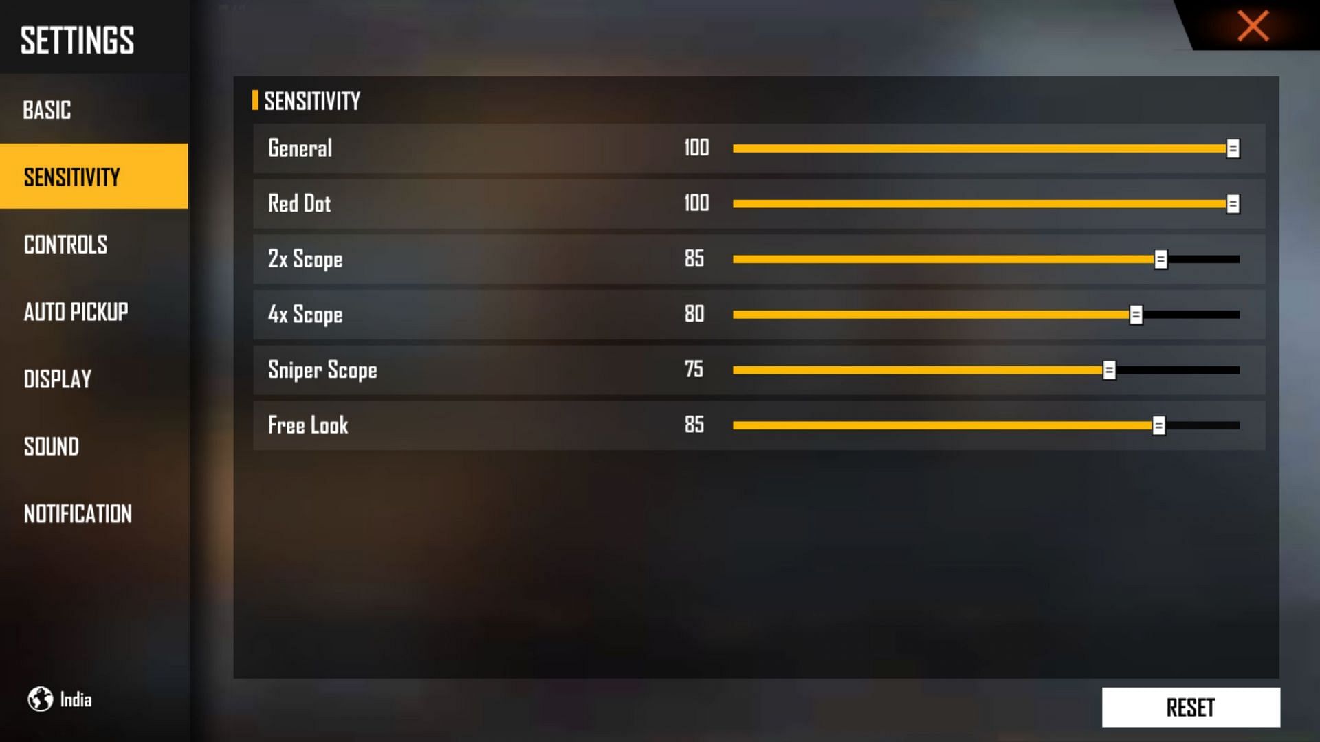 These sensitivity settings can be applied by players (Image via Free Fire)