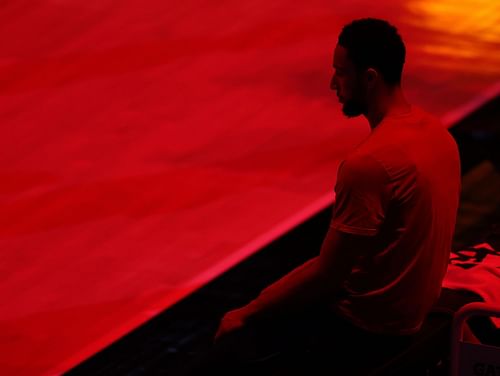 Philadelphia 76ers All-Star Ben Simmons sits during Game 6 against the Atlanta Hawks in the 2020-21 playoffs.