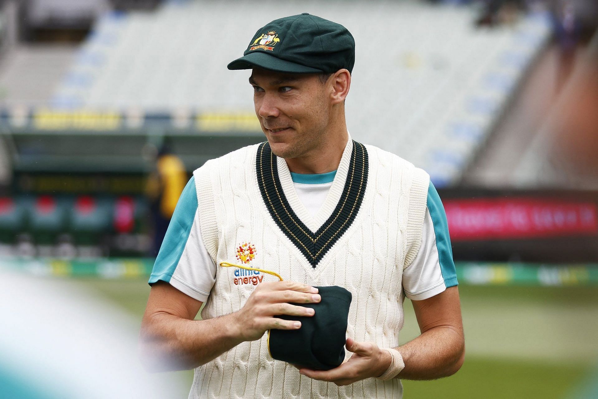Boland receiving the prestigious Baggy Green during his Test debut against England in the 2021 Boxing Day Ashes Test