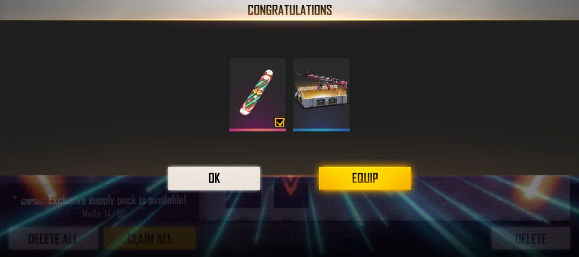 The rewards are attainable from the in-game mail (Image via Free)