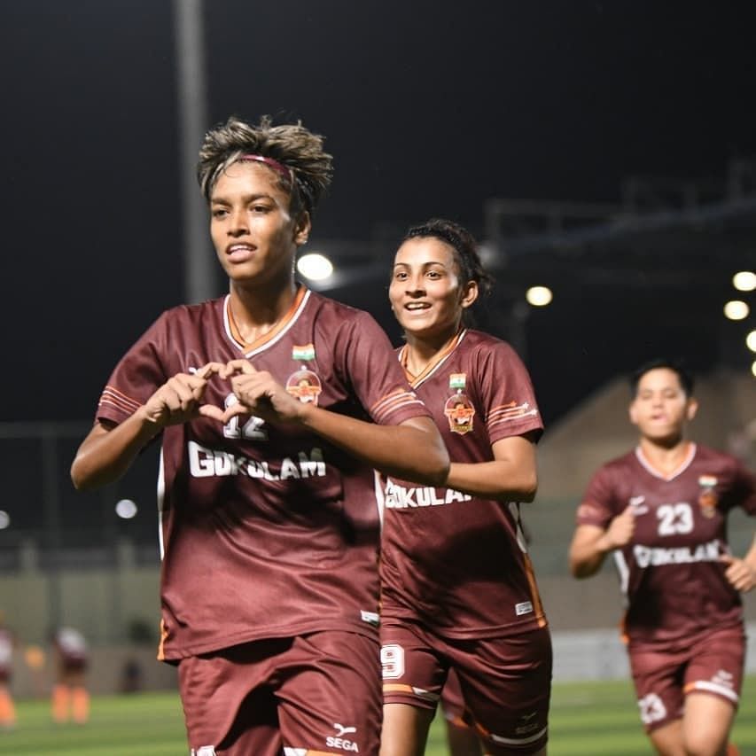 Manisha Kalyan celebrating after scoring for Gokulam Kerala. (Image Courtesy: Instagram/Manisha_Kalyan)