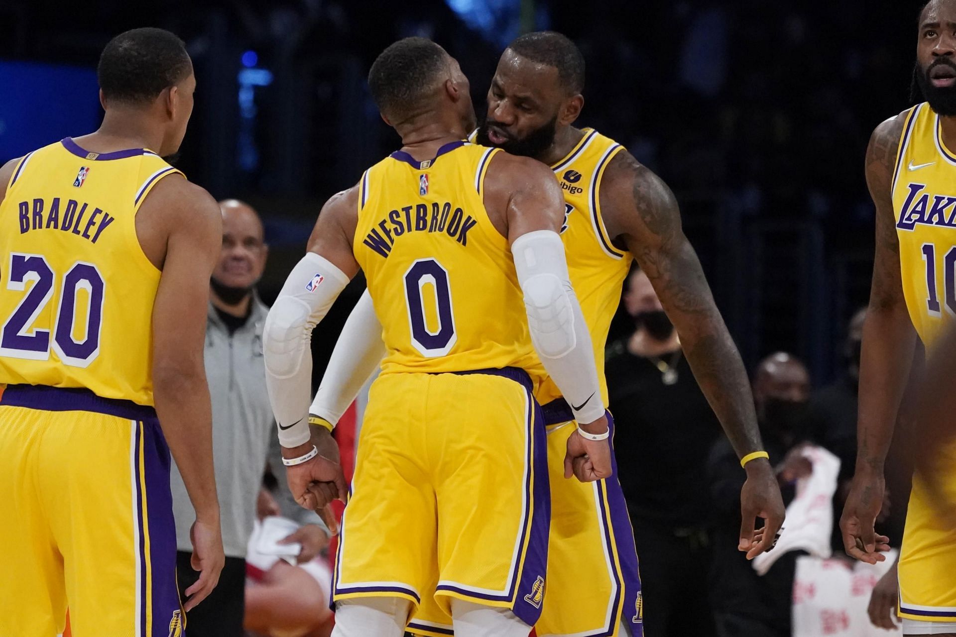 Russell Westbrook, LeBron James and the Los Angeles Lakers dumped 56 points in the paint tonight against the Boston Celtics. [Photo: Bleacher Report]
