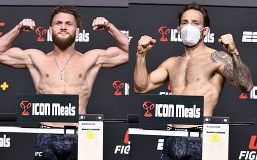 Lightweight contenders and friends Rafael Fiziev (left) and Brad Riddell (right) at the UFC Vegas 44 weigh-ins [Image Credit: @ufc on Instagram]