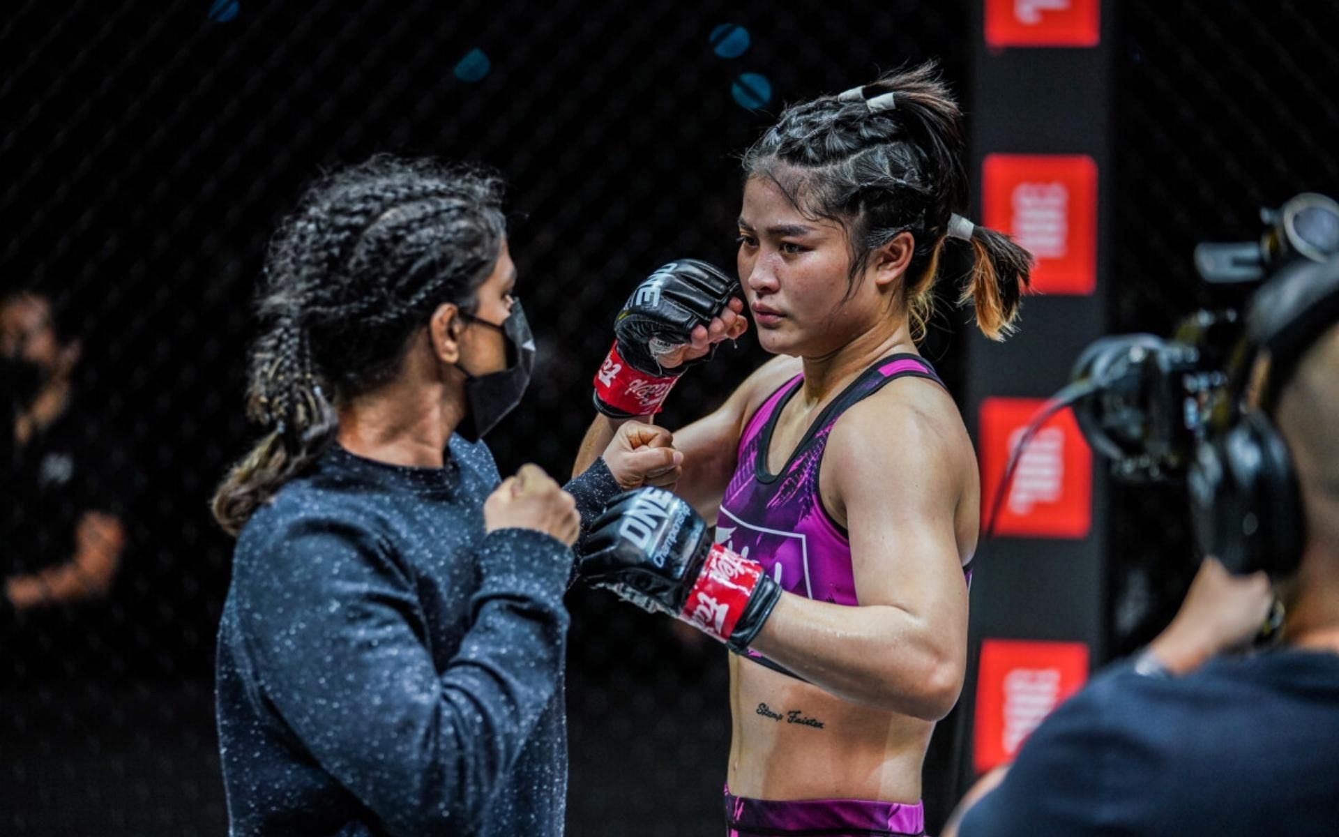 And then there were two. Ritu Phogat (left) and Stamp Fairtex (right) will face each other in the co-main event of ONE: Winter Warriors to determine the ONE atomweight Grand Prix tournament champion. (Image courtesy of ONE Championship)