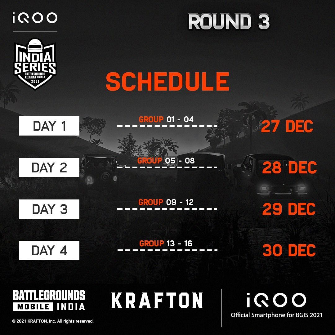 BGIS 2021 online qualifiers round 3 schedule (Image via Krafton)