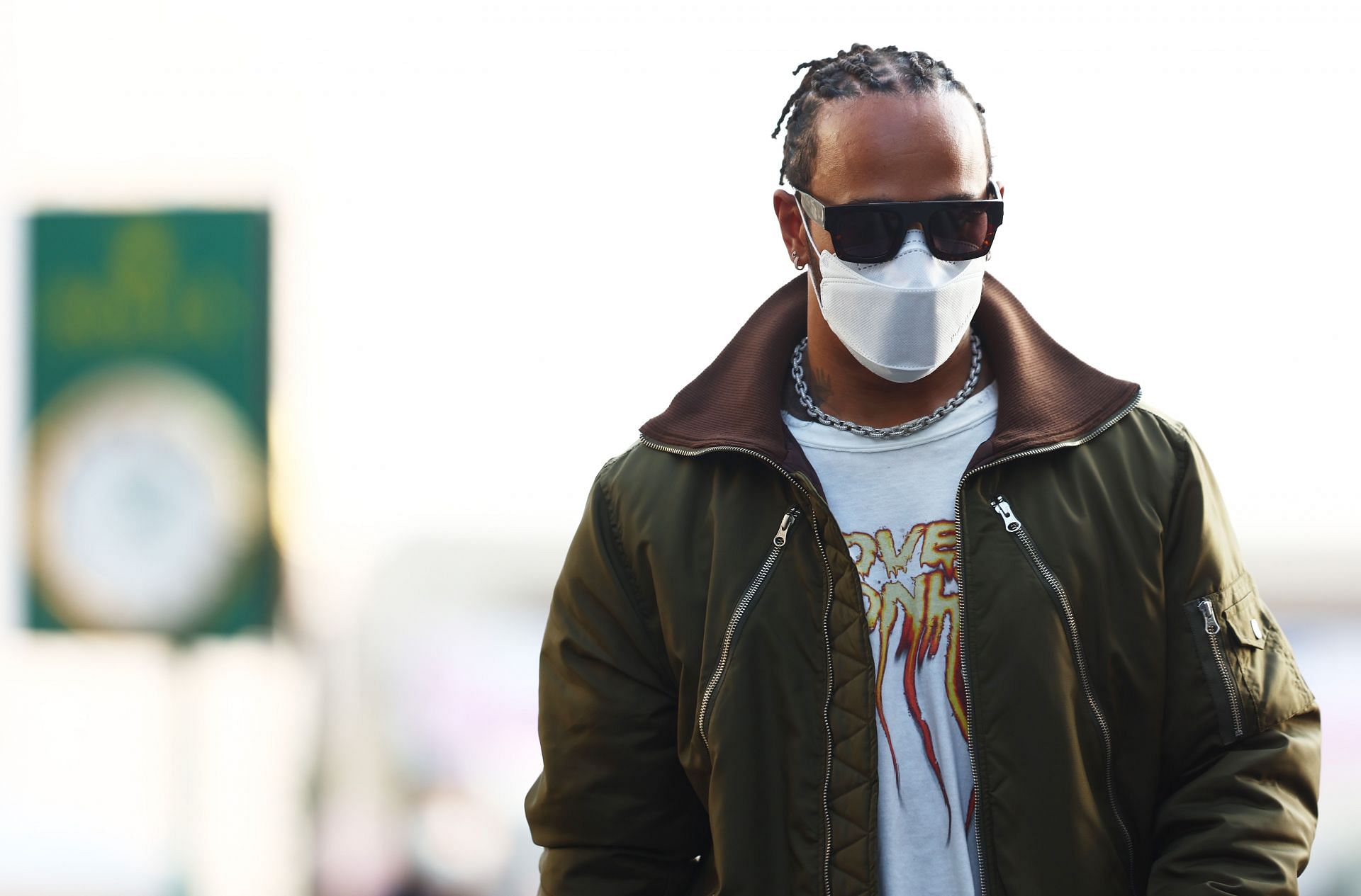 Lewis Hamilton walks in the Paddock ahead of the Saudi Arabian Grand Prix in Jeddah. (Photo by Mark Thompson/Getty Images)